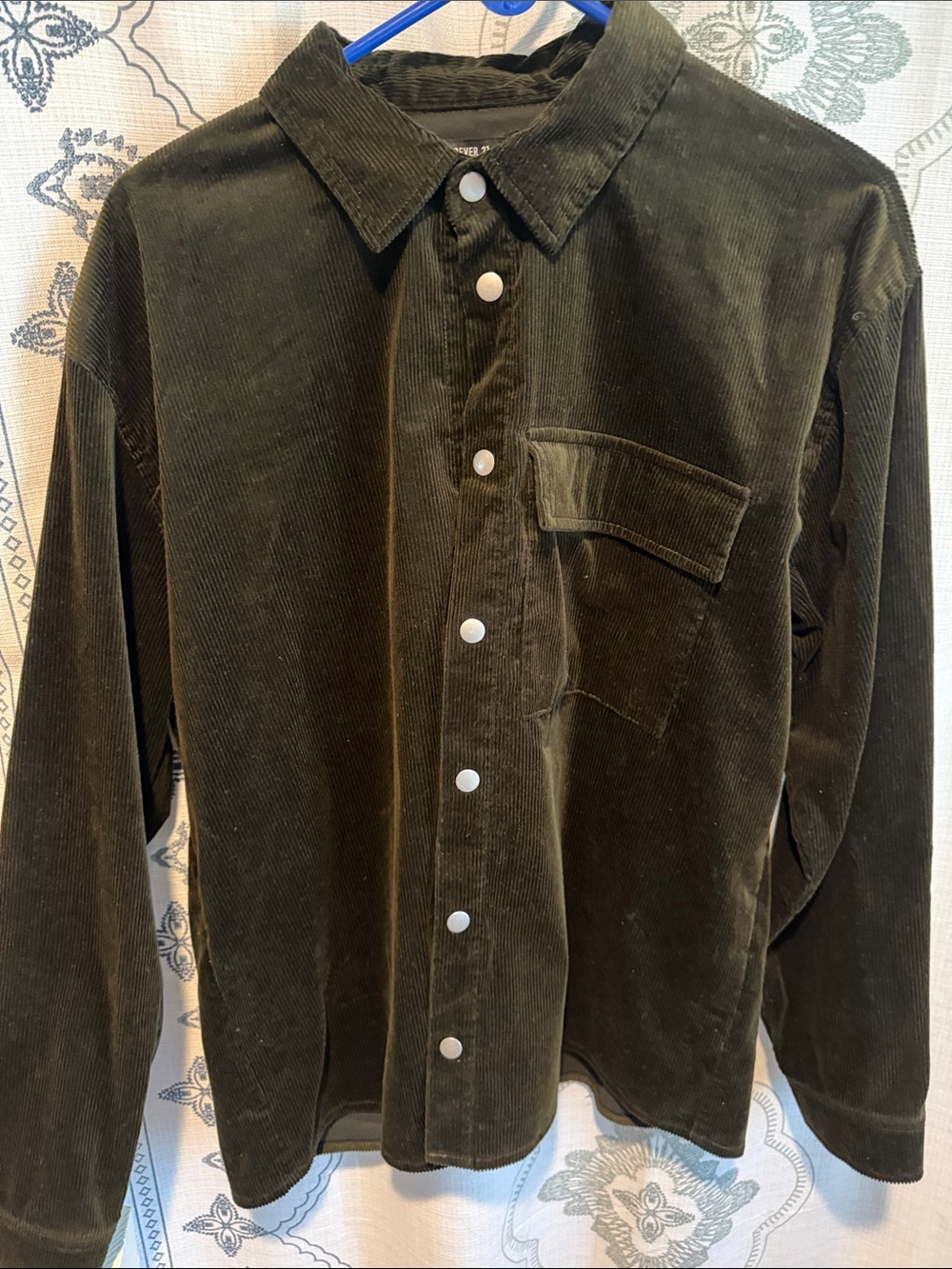 Forever 21 Men's Dark Olive Corduroy Shirt Jacket